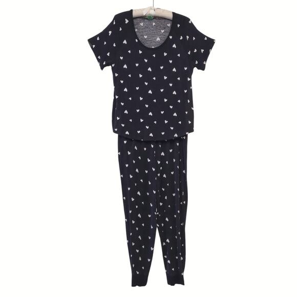 HONEYDEW 2pc Pajama Set Black White Short Sleeve Scoop Neck Elasticized Pants XL - Picture 4 of 7